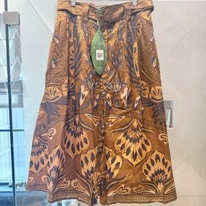 Brand new FARM RIO Gold Heart Metallic midi Skirt M